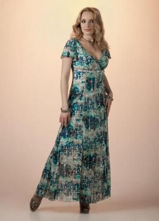 Шифоновое длинное платье с гофрированым подолом1 фото