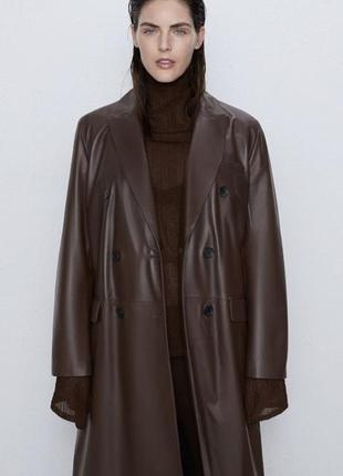 Натуральна шкіра тренч плащ пальто zara