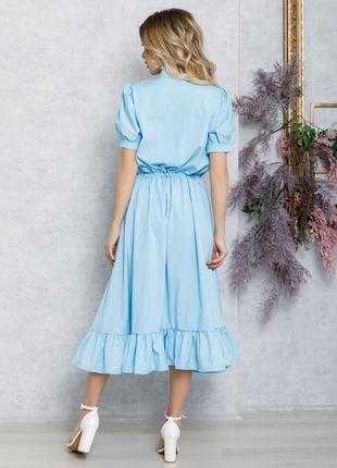 Блакитна сукня-сорочка з куліскою і воланом арт: 12578_голубой