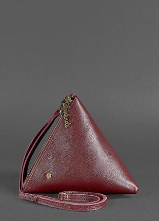 Кожаная женская сумка-косметичка пирамида марсала7 фото