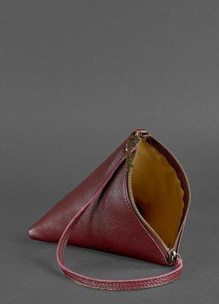 Кожаная женская сумка-косметичка пирамида марсала9 фото