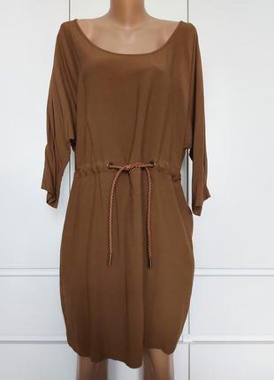 Красивое коричневое платье zara р. 48-50 -52 (xl) вискоза, с карманами
