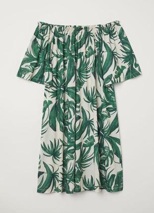 Платье с открытыми плечами тропический принт zara