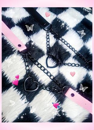 Кольє чокер з чорною ланцюгом і сердечком гранж панк harajuku dollskill