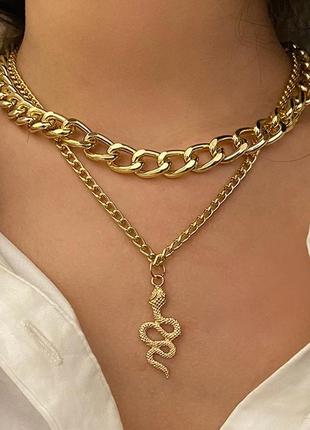 Подвійна ланцюг чокер змія намисто, кольє