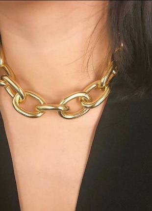 Ланцюг на шию золотий цепь чокер золото широкая цепочка5 фото