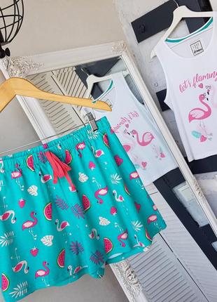 Трикотажная пижама фламинго майка и шорты7 фото
