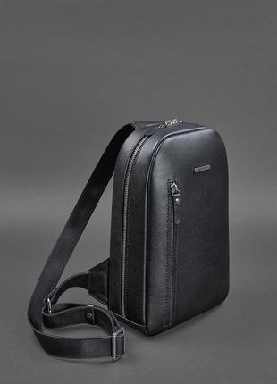 Шкіряний чоловічий рюкзак (сумка-слінг) на одне плече chest bag синій5 фото
