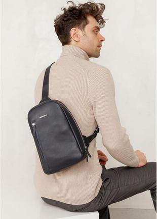 Шкіряний чоловічий рюкзак (сумка-слінг) на одне плече chest bag синій2 фото