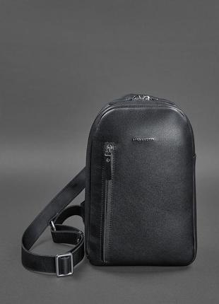 Кожаный мужской рюкзак (сумка-слинг) на одно плечо chest bag синий4 фото