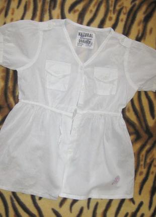 Блузка туника ovs kids белая из батиста на лето для девочки 8-9 лет, 134см батистовая