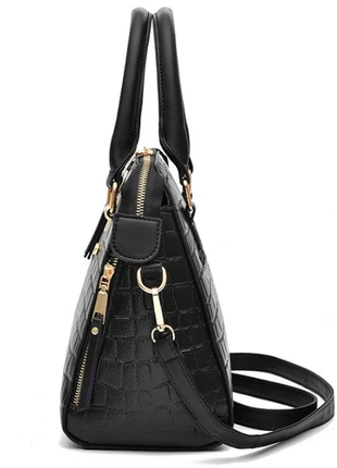 Женская кожаная черная стильная жіноча шкіряна модная сумка змеиная кожа рептилия6 фото