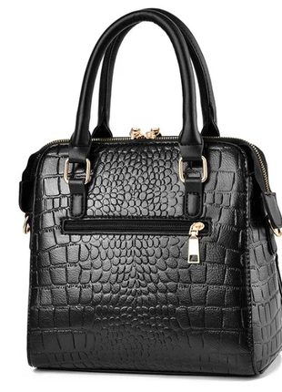 Женская кожаная черная стильная жіноча шкіряна модная сумка змеиная кожа рептилия5 фото