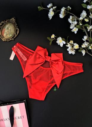 Шикарні трусики з атласним бантом vs dream angels sheer mesh & ribbon cheekini panty