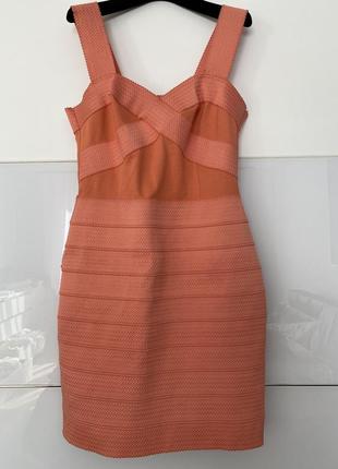 Шикарное бандажное  платье кораллового цвета h&м s-m