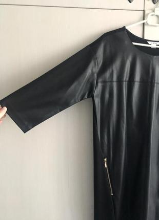 Стильное черное платье ostin  эко кожа и трикотаж2 фото