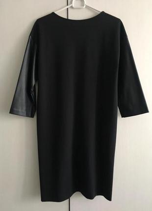 Стильное черное платье ostin  эко кожа и трикотаж4 фото