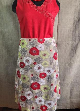Летняя льняная юбка с цветочным принтом большого размера