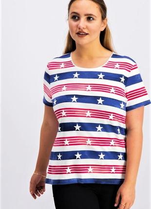 Яркая футболка с короткими рукавами в принт, размер plus 2х (56-58р)