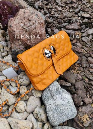 Клатч 8016 оранжевый / сумка через плечо стеганая (распродажа)7 фото
