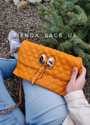 Клатч 8016 оранжевый / сумка через плечо стеганая (распродажа)1 фото