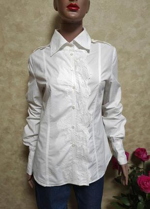 Белая винтажная рубашка с вышитым кружевом1 фото