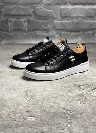 Чоловічі кеди karl lagerfeld натуральна шкіра / чоловічі кеді чорні шкіра