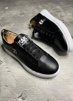 Чоловічі кеди karl lagerfeld натуральна шкіра / чоловічі кеді чорні шкіра