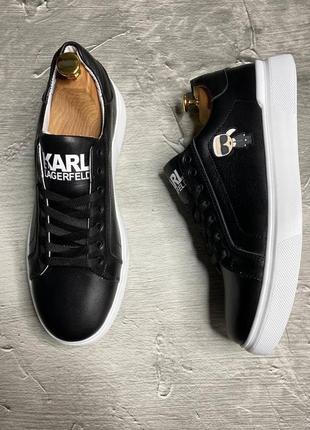 Чоловічі кеди karl lagerfeld натуральна шкіра / чоловічі кеді чорні шкіра