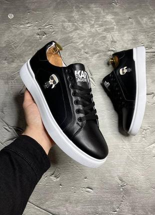 Чоловічі кеди karl lagerfeld натуральна шкіра / чоловічі кеді чорні шкіра