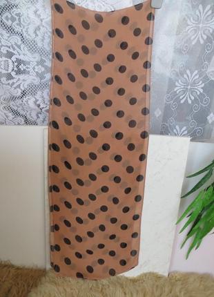 Женский шифоновый коричневый шарф в крупный горошек.1 фото