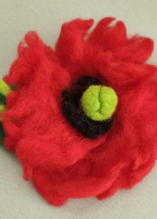 Ексклюзив! в'ялена шерсть мак прикраса брошка декор мак на пальто, піджак, сукня🌸🌸🌸
