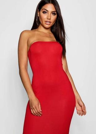 Платье сарафан бандо от boohoo s m красное приталенное меди яркое