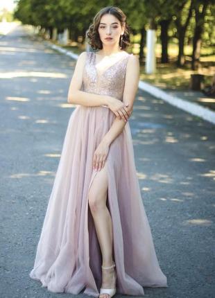 Вечернее/выпускное платье с блестками розового цвета