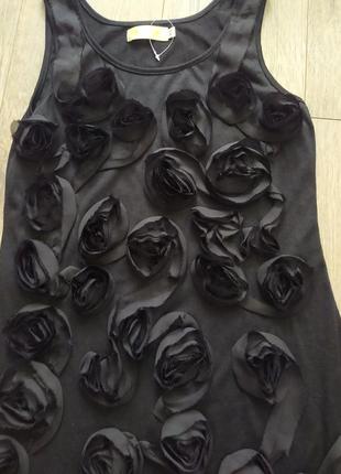 S/m-38/40 чёрное платье туника с выпуклыми розами,новое5 фото