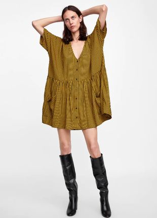 Вільний віскозне плаття сорочка в клітку оверсайз zara