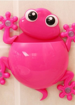 Утримувач для зубних паст, щіток жабка (рожевий)1 фото