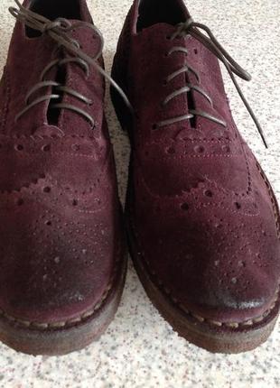 Фирменные шикарные мужские итальянские замшевые туфли цвет- марсала /43/4 фото