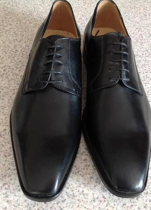 Класические чёрные мужские полностью кожаные туфли /43/brend primo italy