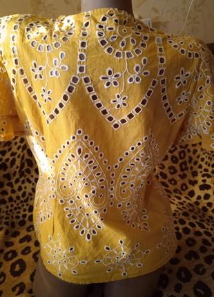 Летняя хлопковая  блузка , прошва ,желто-шафранного цвета, primark3 фото