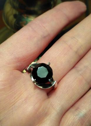 Серебряное кольцо  с обсидианом и голубым  цирконом5 фото