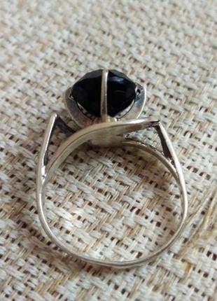 Серебряное кольцо  с обсидианом и голубым  цирконом6 фото