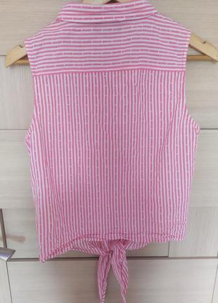Красивая стильная лёгкая майка футболка с завязками без рукавов полосатая розовая2 фото