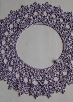Сиреневый кружевной вязаный крючком воротничок, накладной ажурный воротник на пуговице