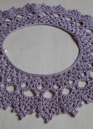 Сиреневый кружевной вязаный крючком воротничок, накладной ажурный воротник на пуговице