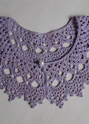 Сиреневый кружевной вязаный крючком воротничок, накладной ажурный воротник на пуговице