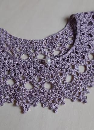 Сиреневый кружевной вязаный крючком воротничок, накладной ажурный воротник на пуговице