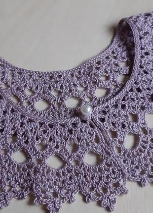 Сиреневый кружевной вязаный крючком воротничок, накладной ажурный воротник на пуговице