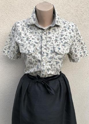 Рубашка,тениска,блуза,премиум бренд,sisley,хлопок,цветочный принт5 фото