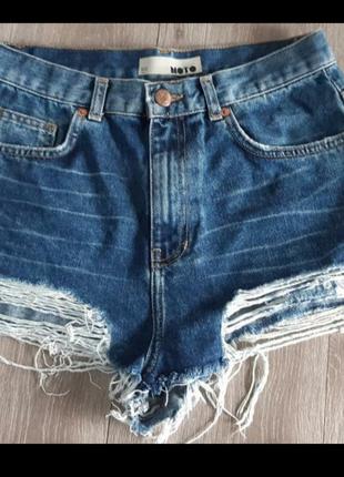 Короткие шорты джинс синие с элементами рваностей размер 29-303 фото